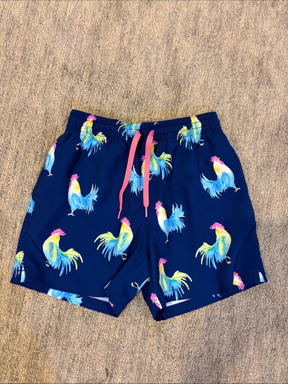 chubbies Navy Rooster-Print Swim with Pink Drawstring